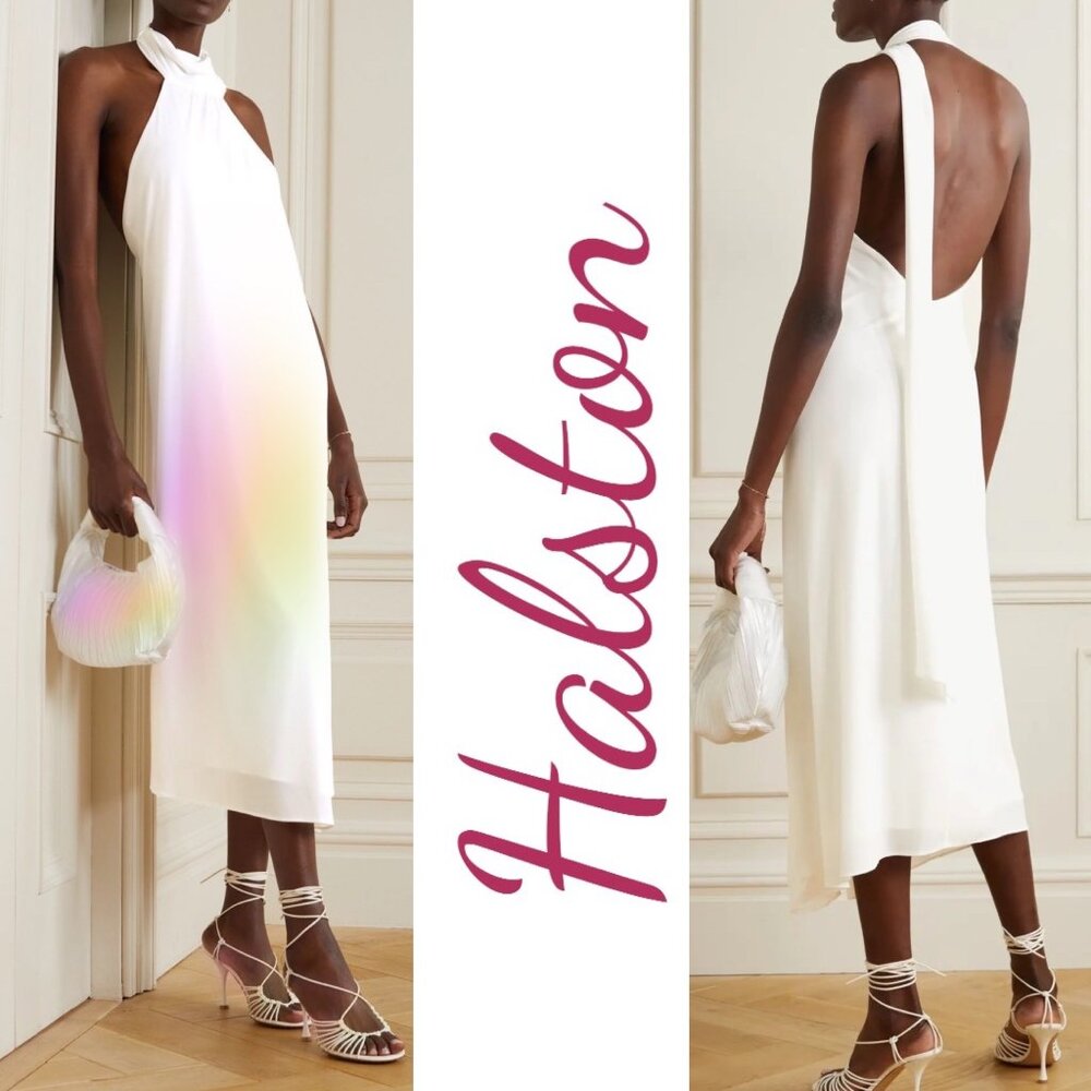 NWT HALSTON KALI WHITE ASYMMETRIC MIDI HALTER DRESS GRECIAN GODDESSCORE,‎ 10